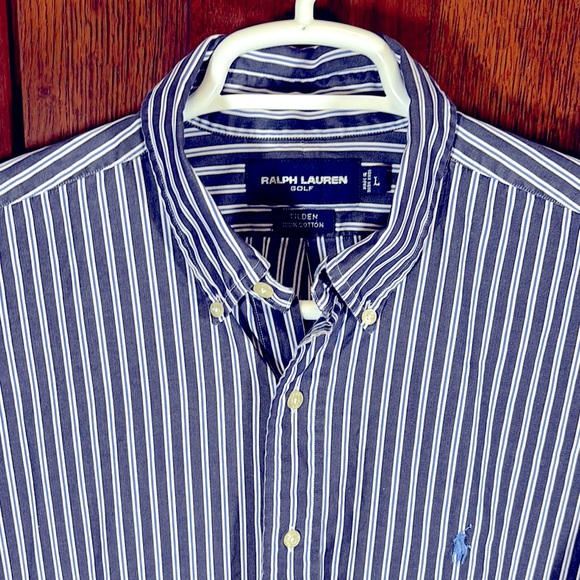 Ralph Lauren Golf Tilden Blue & White Casual Cotton Button Down Shirt Sz. Large - Picture 1 of 5